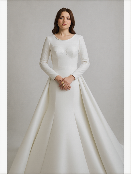 Feriel Robe de mariée hiver , voilée satin sirène