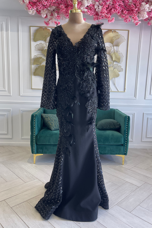 Liquidation robe de soirée à plumes