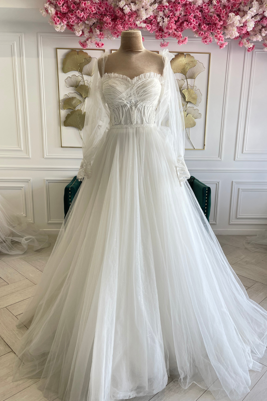 Liquidation robe de mariée bohème col bateau