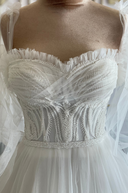 Liquidation robe de mariée bohème col bateau