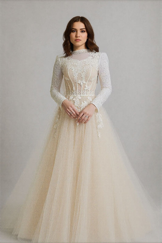 Alya Robe de mariée hiver , voilée bohème