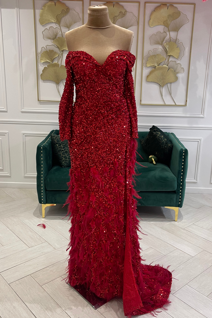 Liquidation robe de soirée à sequins et plumes